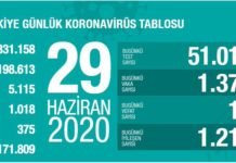 Corona Türkiye Tablosu Güncellemeye Devam Ediyor, 29 Haziran 2020 Covid-19 turkiye tablosu