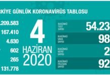 Corona Türkiye Tablosu Güncellemeye Devam Ediyor, 04 Haziran 2020 covid_19 turkiye tablosu 4 haziran