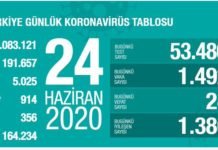 Corona Türkiye Tablosu Güncellemeye Devam Ediyor, 24 Haziran 2020 covid_19 turkiye tablosu24