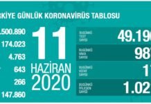 Corona Türkiye Tablosu Güncellemeye Devam Ediyor, 11 Haziran 2020 covid_19 turkıiye tablosu