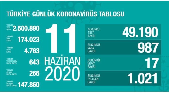 Corona Türkiye Tablosu Güncellemeye Devam Ediyor, 11 Haziran 2020 covid_19 turkıiye tablosu