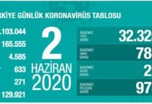 Corona Türkiye Tablosu Güncellemeye Devam Ediyor, 02 Haziran 2020 korona turkiye tablosu 2 haziran