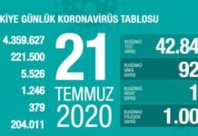 Corona Türkiye Tablosu Güncellemeye Devam Ediyor, 21 Temmuz 2020 covid_19 turkiye tablosu