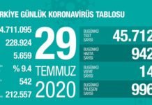 Corona Türkiye Tablosu Güncellemeye Devam Ediyor, 29 Temmuz 2020 covid_19 turkiye tablosu