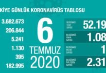 Corona Türkiye Tablosu Güncellemeye Devam Ediyor, 06 Temmuz 2020 covid_19 turkiye tablosu