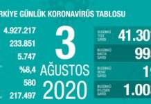 Corona Türkiye Tablosu Güncellemeye Devam Ediyor, 03 Ağustos 2020 covid_19 turkiye tablosu1