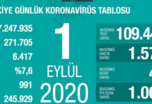 Corona Türkiye Tablosu Güncellemeye Devam Ediyor, 1 Eylül 2020