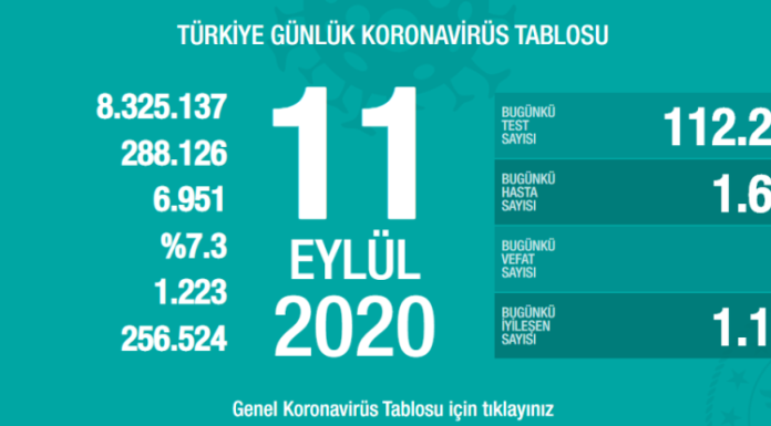 Corona Türkiye Tablosu Güncellemeye Devam Ediyor, 11 Eylül 2020