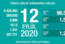 Corona Türkiye Tablosu Güncellemeye Devam Ediyor, 12 Eylül 2020