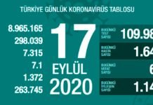 Corona Türkiye Tablosu Güncellemeye Devam Ediyor, 17 Eylül 2020
