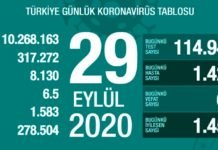 Corona Türkiye Tablosu Güncellemeye Devam Ediyor, 29 Eylül 2020