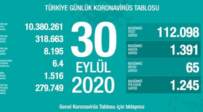 Corona Türkiye Tablosu Güncellemeye Devam Ediyor, 30 Eylül 2020