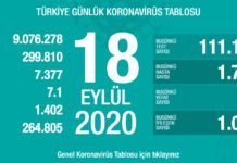 Corona Türkiye Tablosu Güncellemeye Devam Ediyor, 18 Eylül 2020