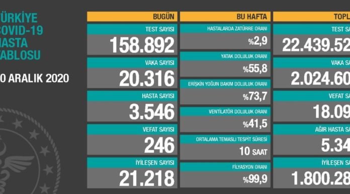 Corona Türkiye Tablosu Güncellemeye Devam Ediyor, 20 Aralık 2020