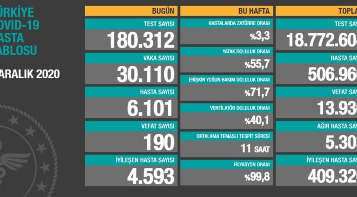 Corona Türkiye Tablosu Güncellemeye Devam Ediyor, 01 Aralık 2020 covid 19 guncel taplo